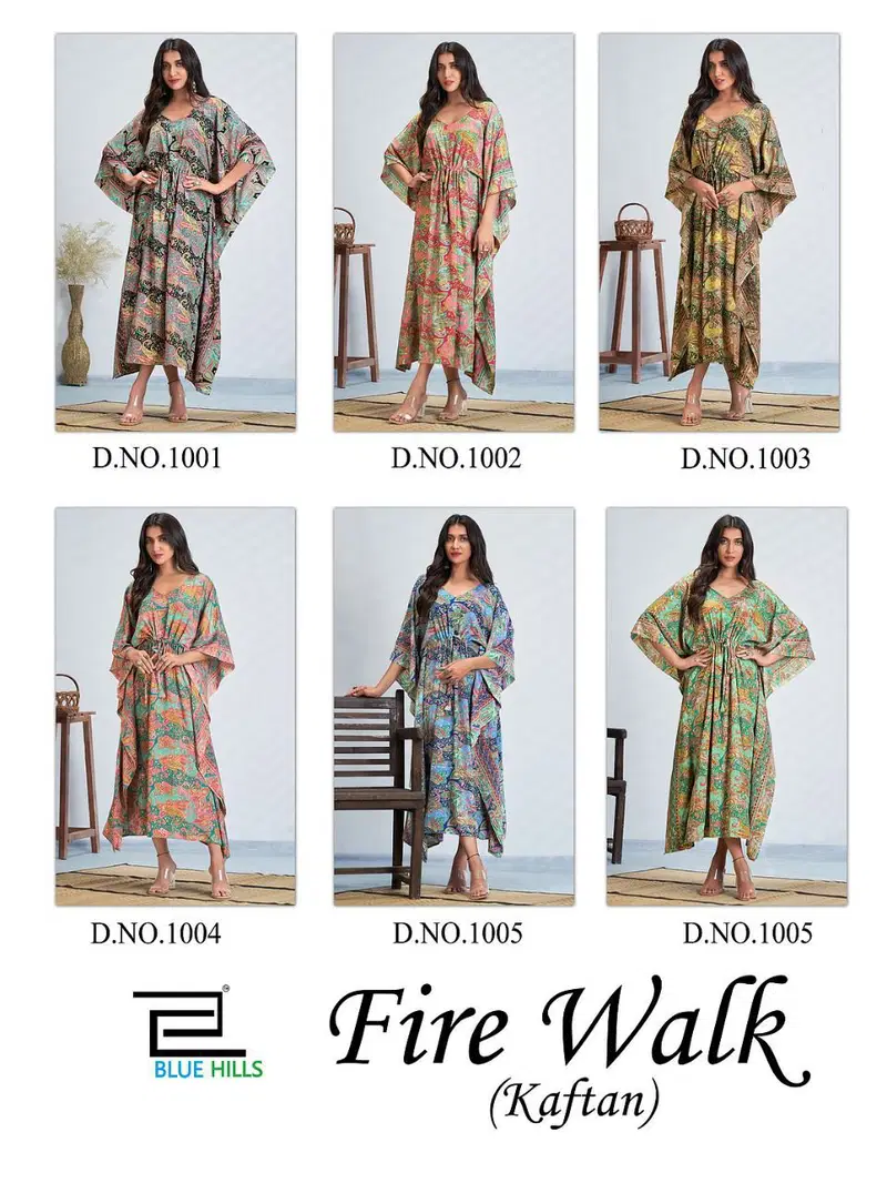 Blue Hills Fire Walk New Designer fancy Wear Crape Kaftan Kurti Collection